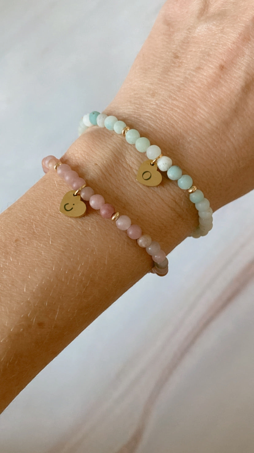 Slim Heart Initial Charm Bracelet