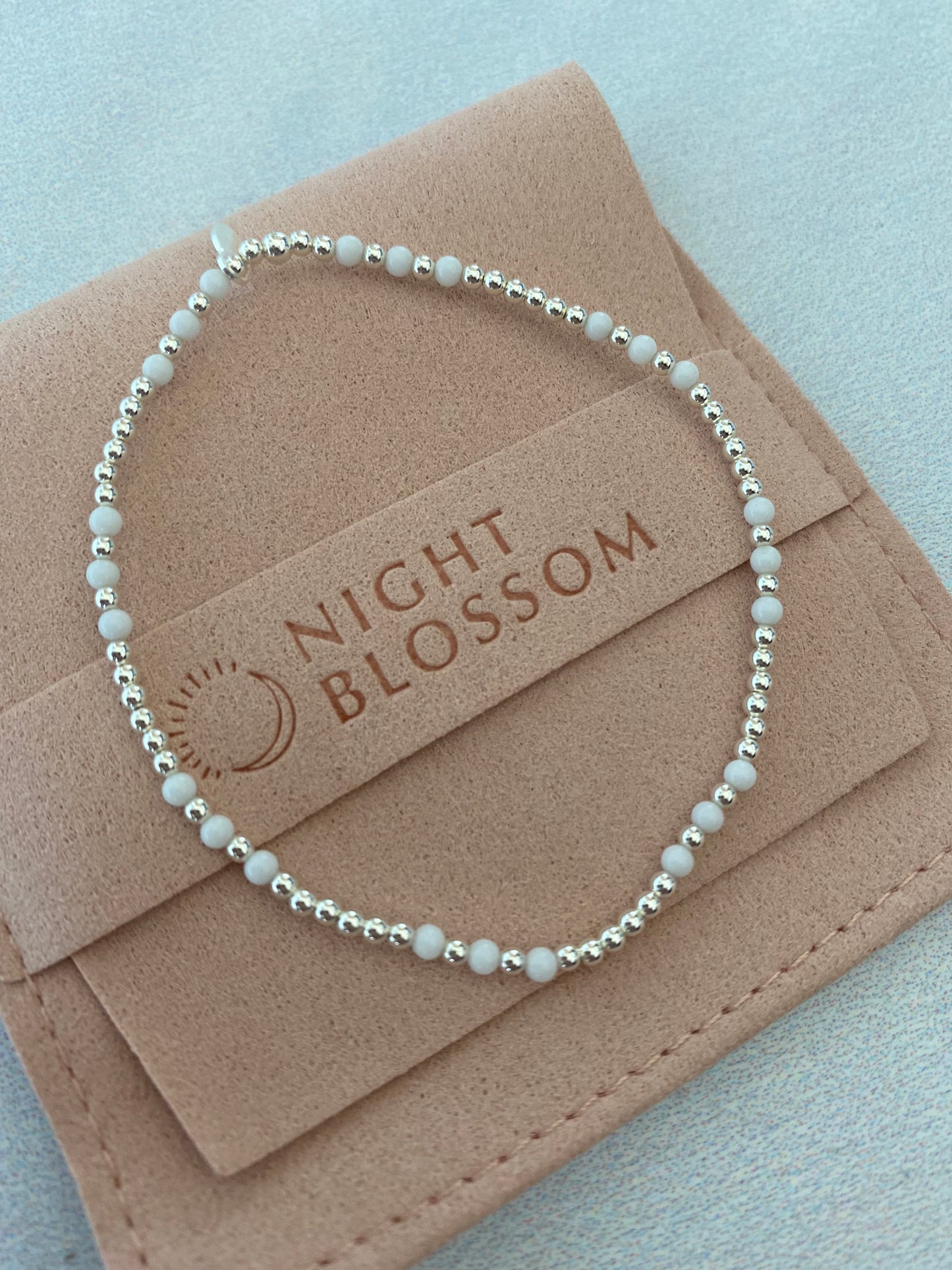 Silver beaded and stone stacking bracelets