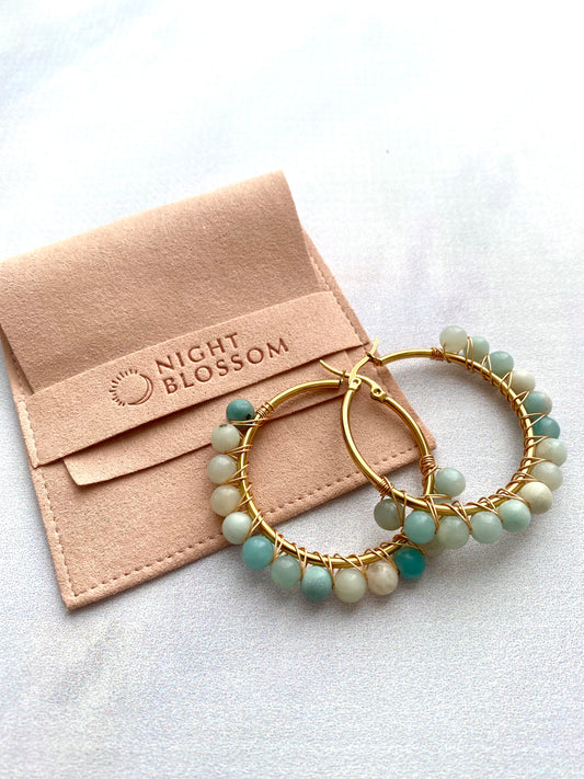 Mint beaded hoops