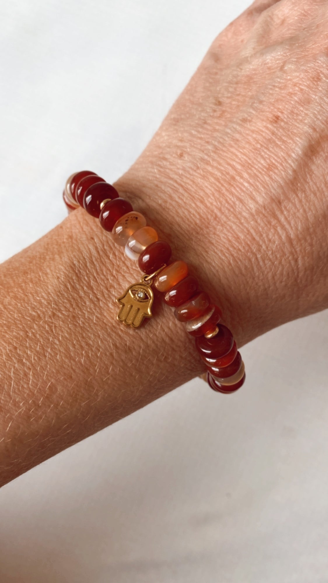 Red Agate Hand of Fatima Charm Bracelet
