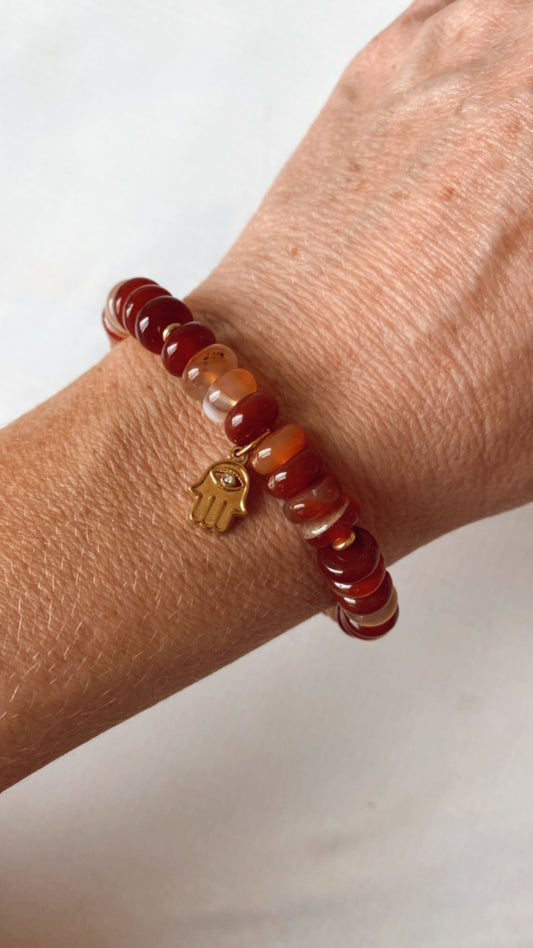 Red Agate Hand of Fatima Charm Bracelet