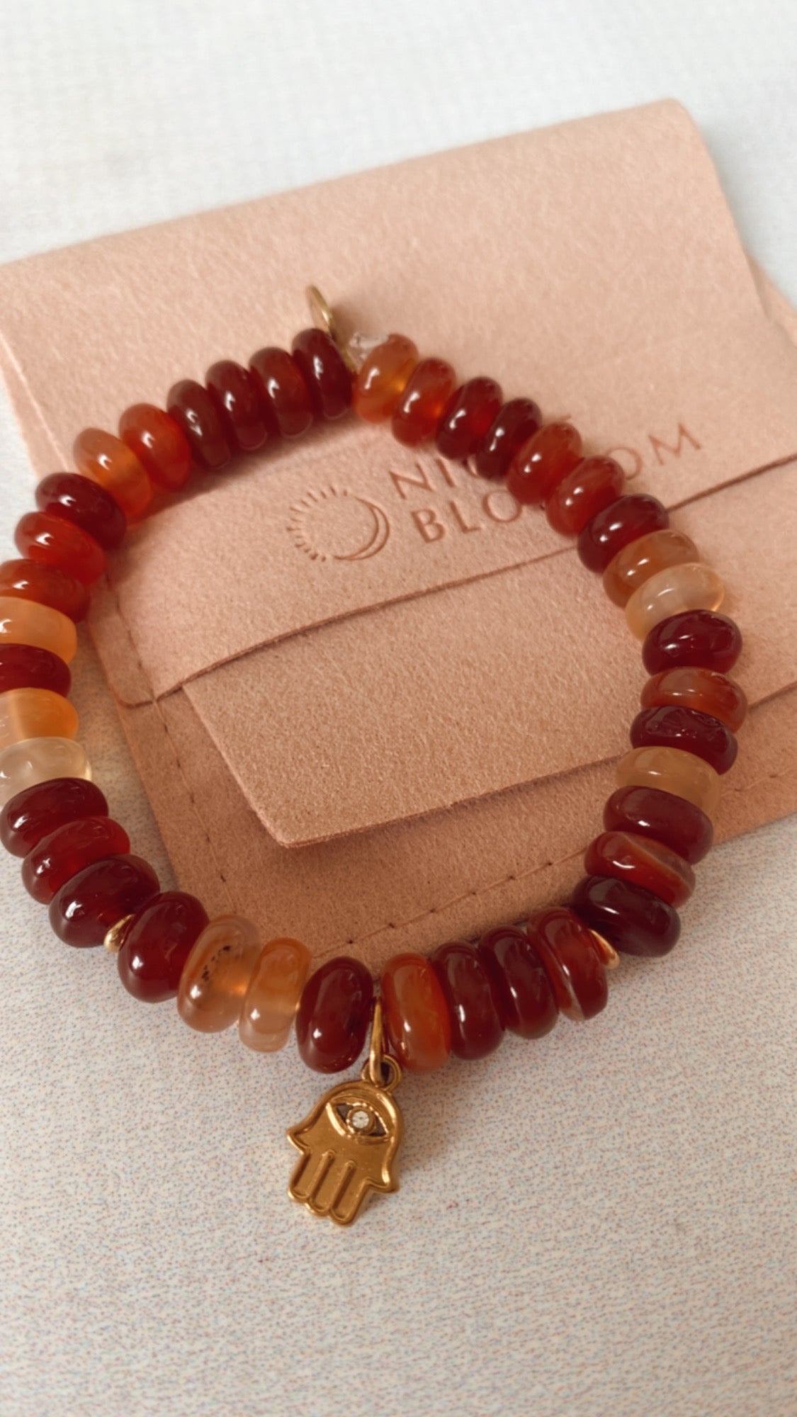 Red Agate Hand of Fatima Charm Bracelet