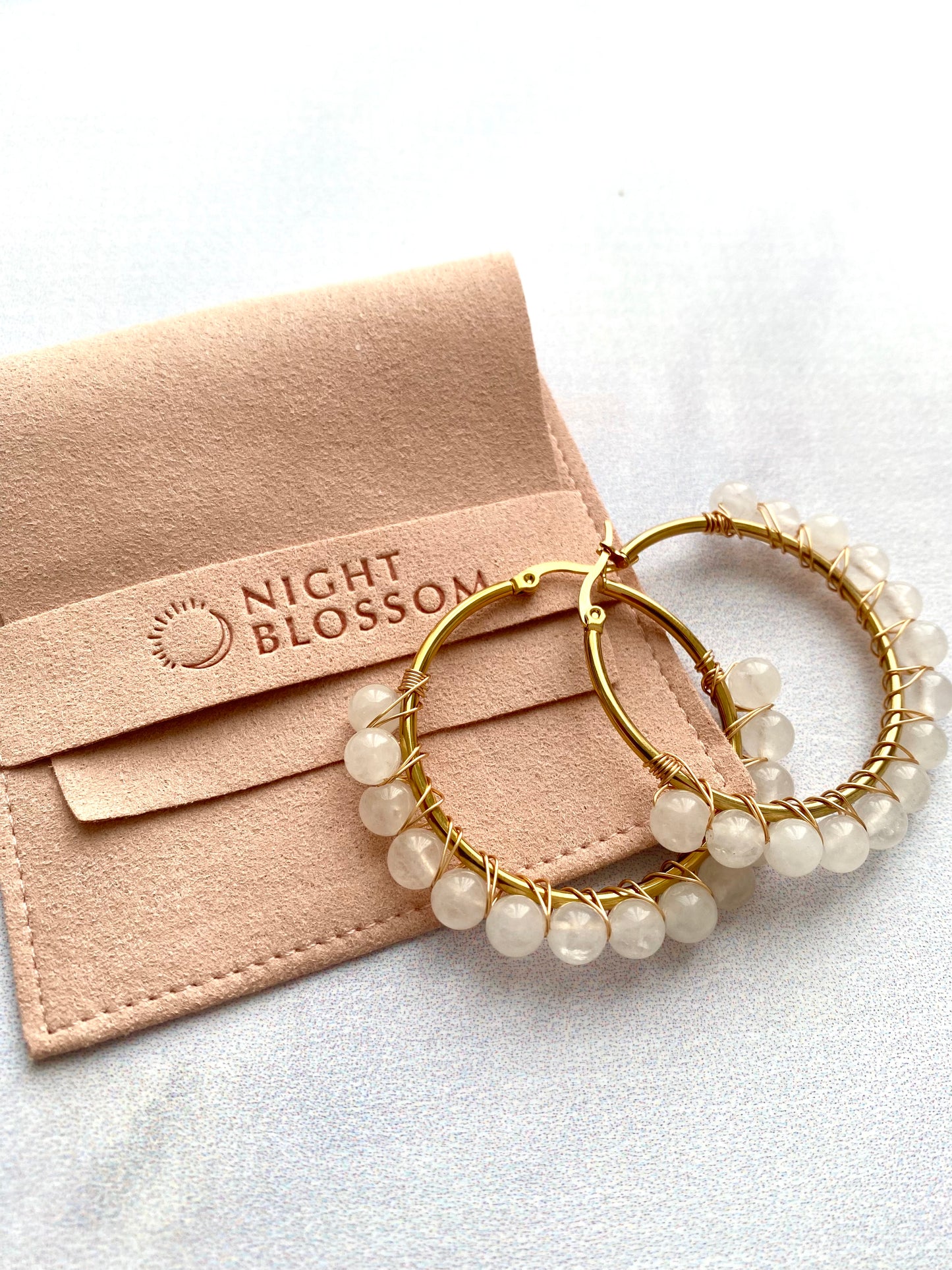 White beaded hoops