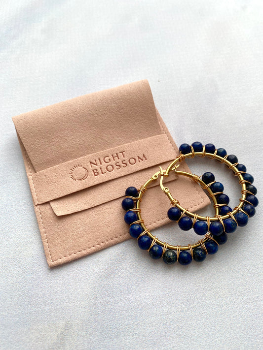 Navy beaded hoops