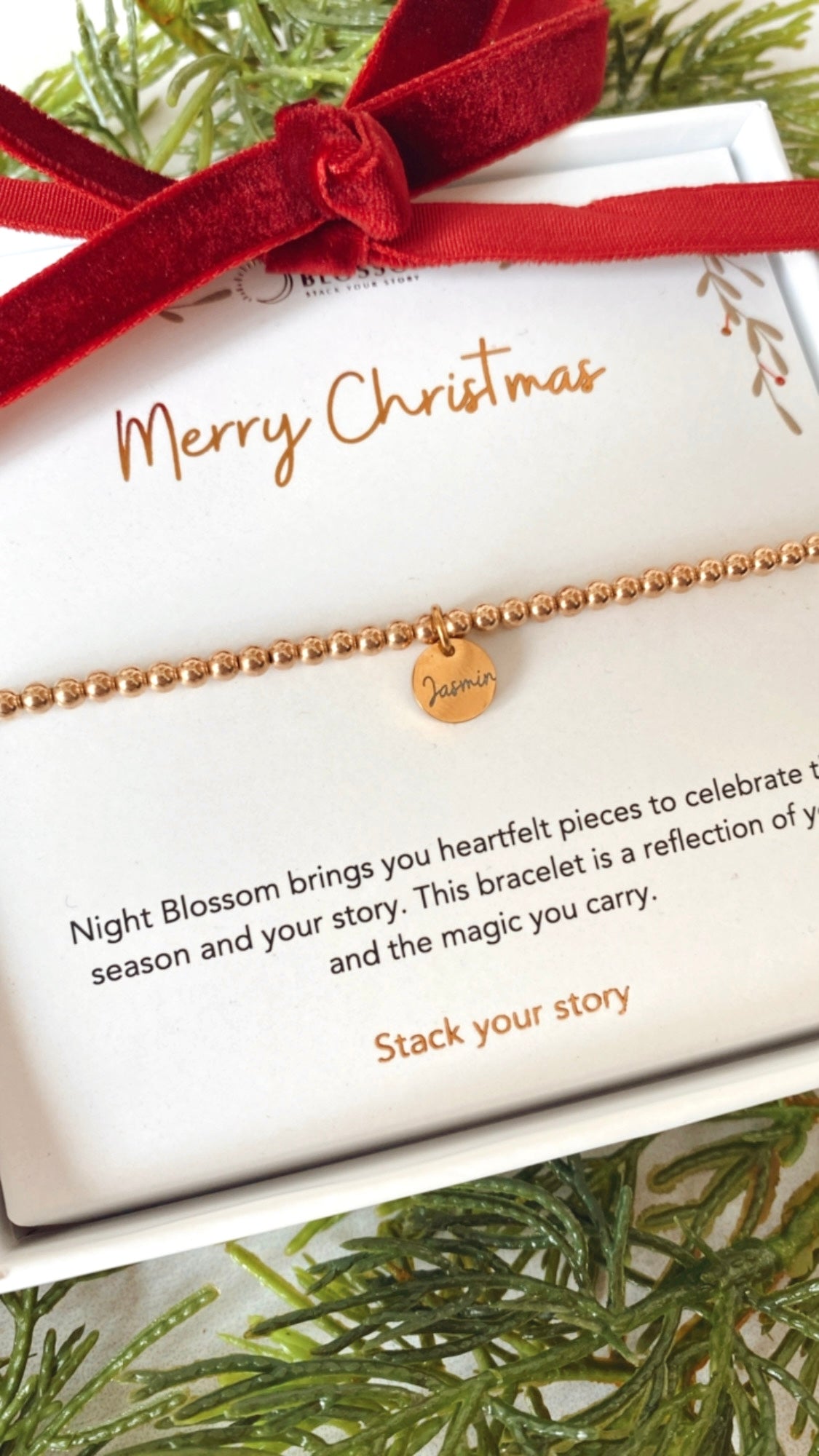 Festive gold personalised charm bracelet