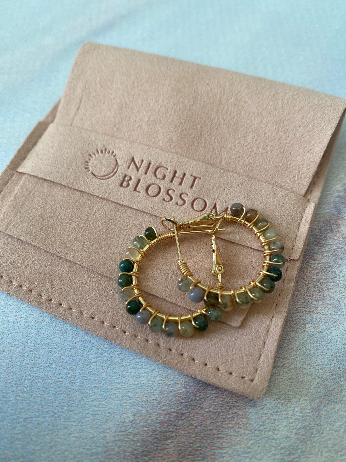 Small Khaki beaded hoops