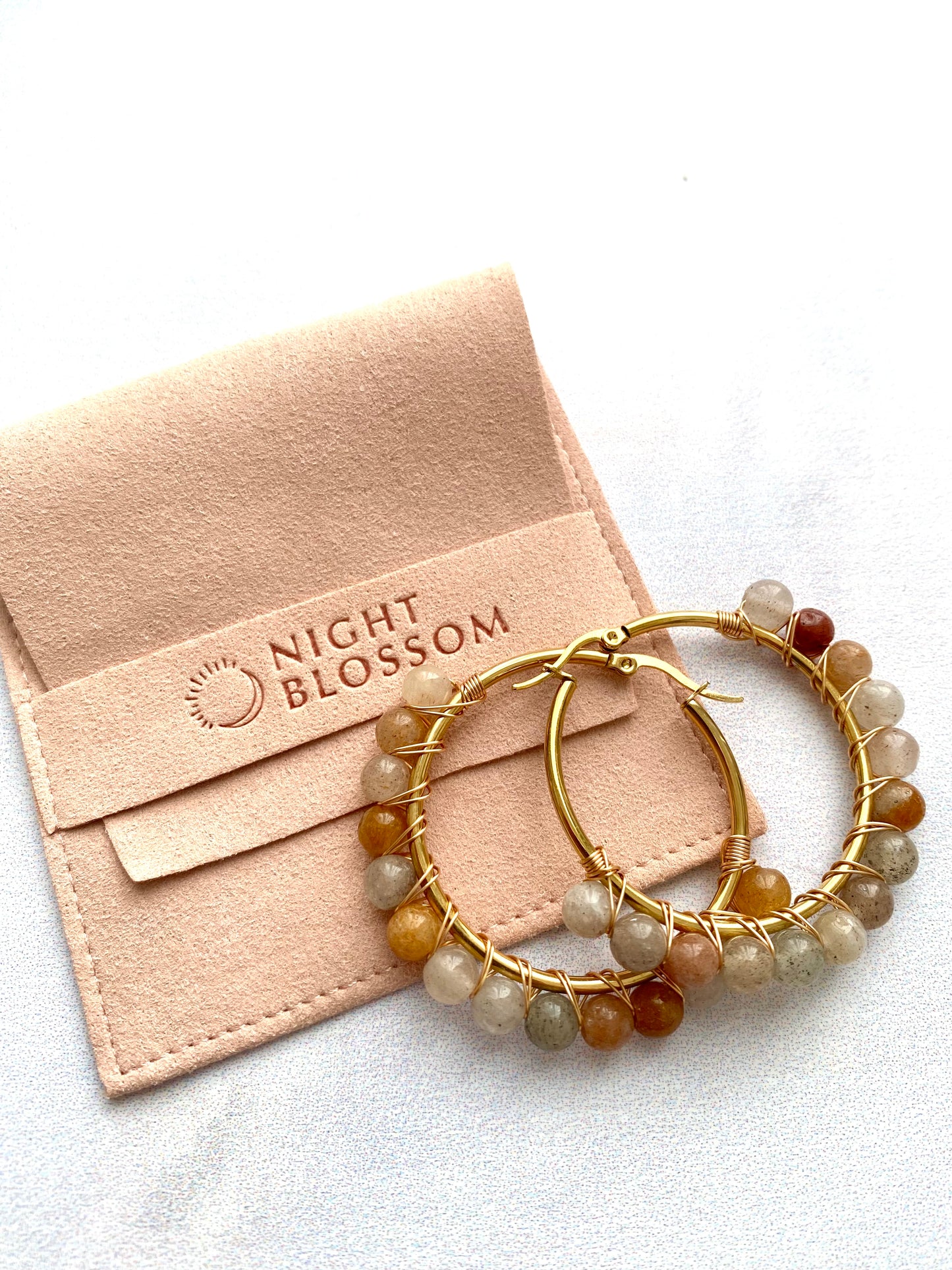 Earthy beaded hoops