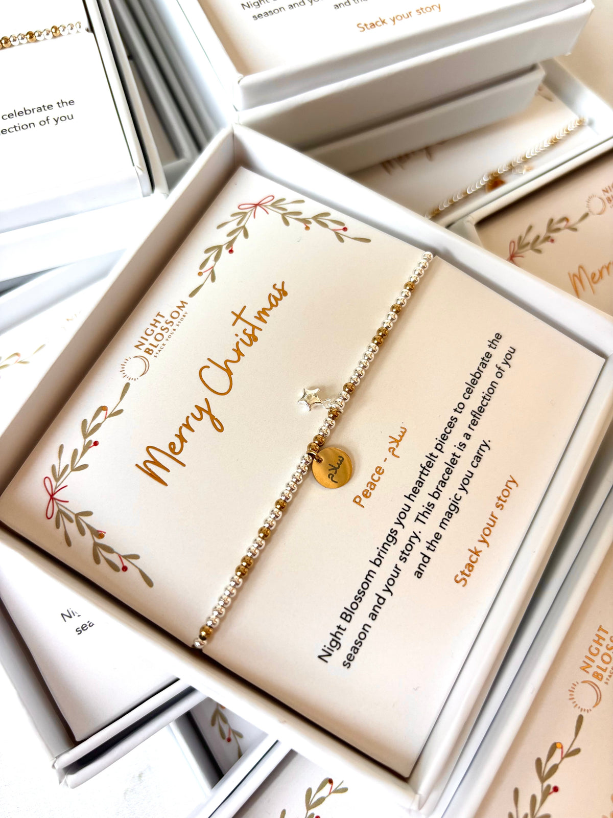 Engraved Star Beaded Bracelet – Gold & Silver