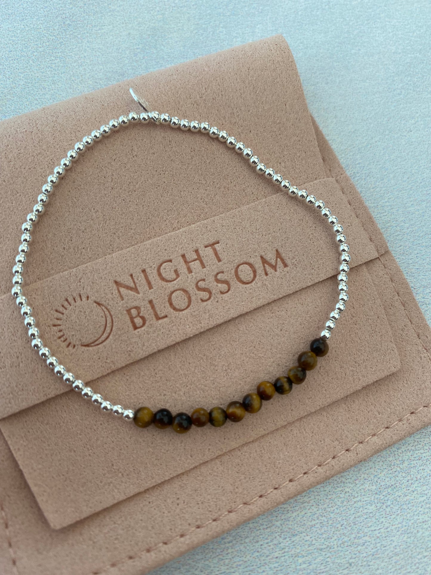 Silver beaded and stone stacking bracelets