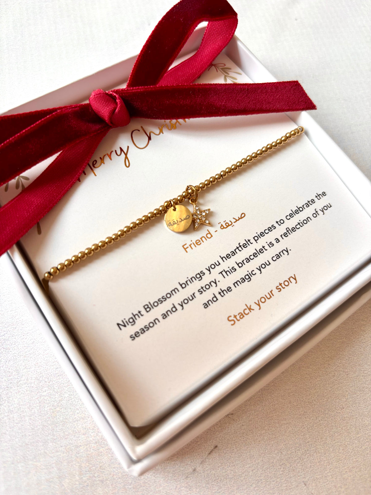 Engraved Sparkly Star Beaded Bracelet – Gold