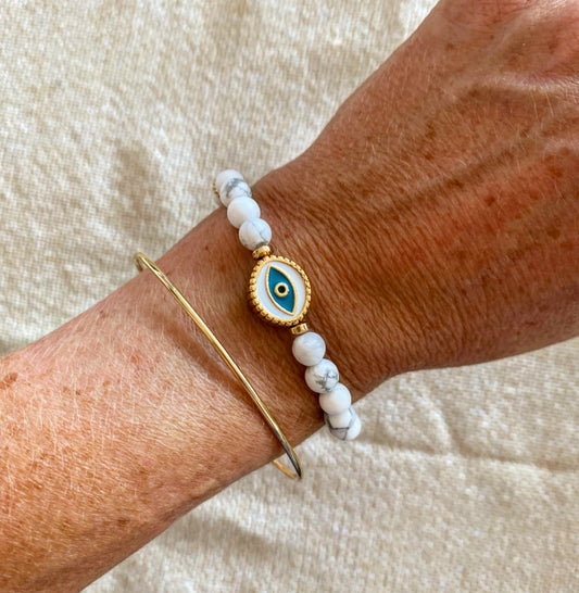 White and turquoise eye bracelet