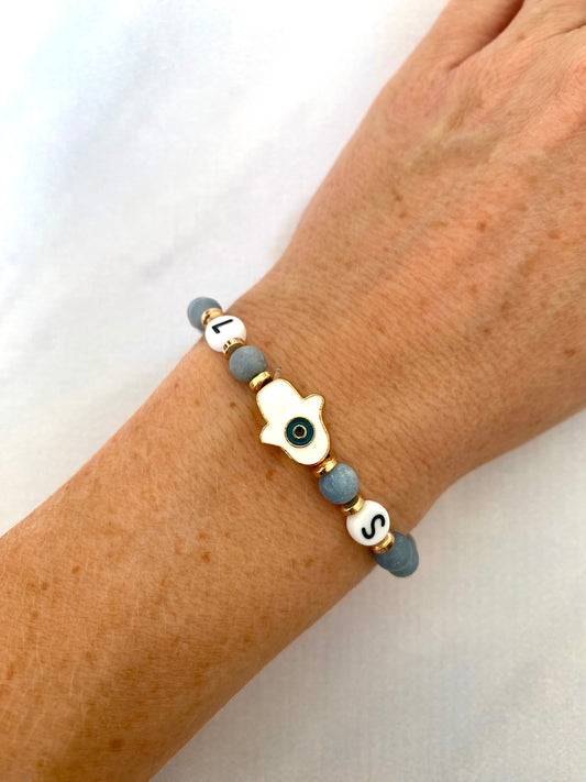 White Hand of Fatima bracelet with English initials
